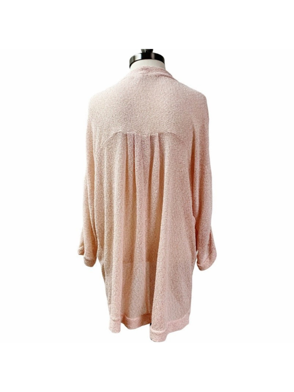 Eyeshadow Lace Knit Open Front Cardigan Plus SZ 2X Peach Metallic Thread Fall - Picture 2 of 9